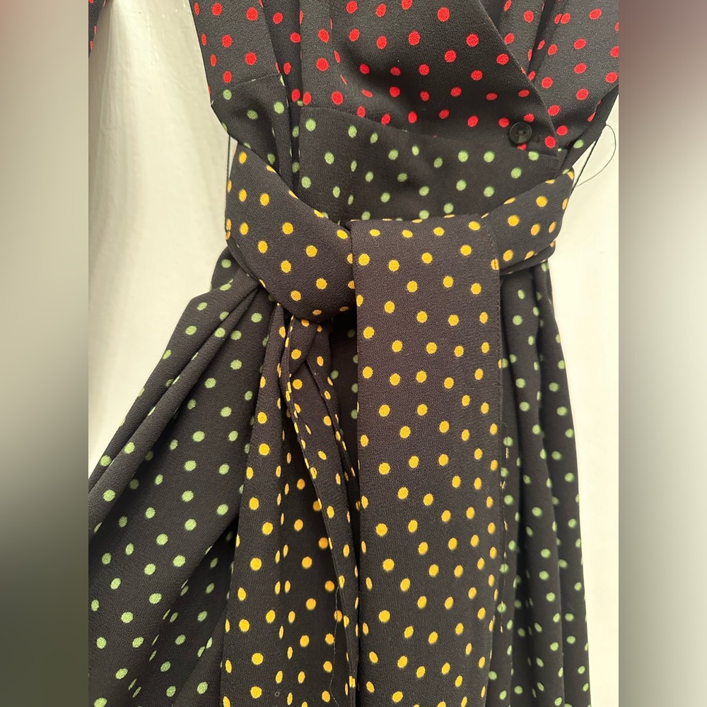 ZARA Polka Dot Belted Long Sleeve Wrap Midi Dress Size L - Picture 5 of 9